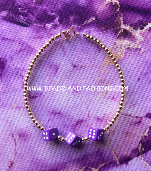14k Gold purple Dice bracelet #1