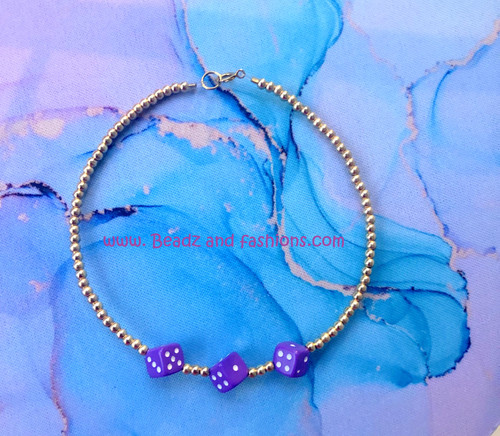 14k Gold purple Dice bracelet #1
