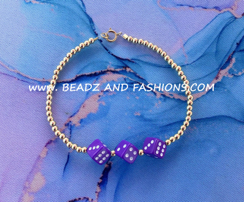 14k Gold purple Dice bracelet #1
