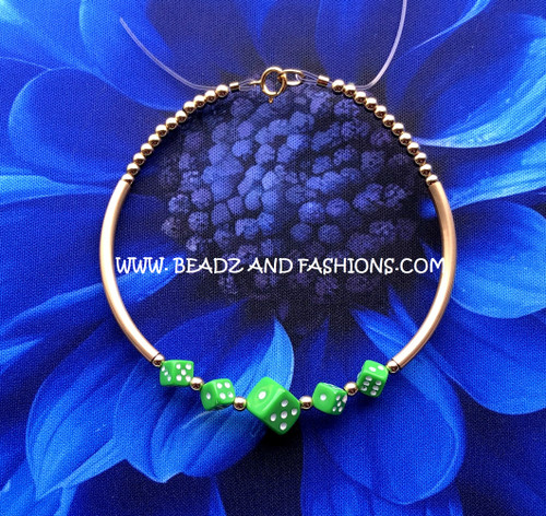 14k gold LIME GREEN DICE Skinny Bangle #3