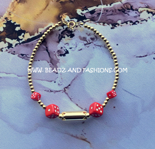 14k gold Red dice shark tooth bracelet #1L