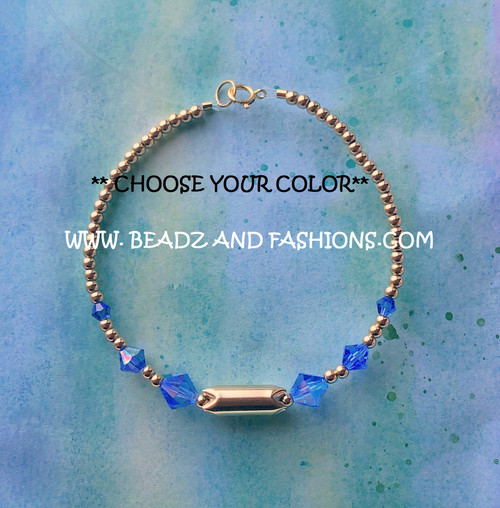 14k gold ANY COLOR crystal shark tooth bracelet #1L