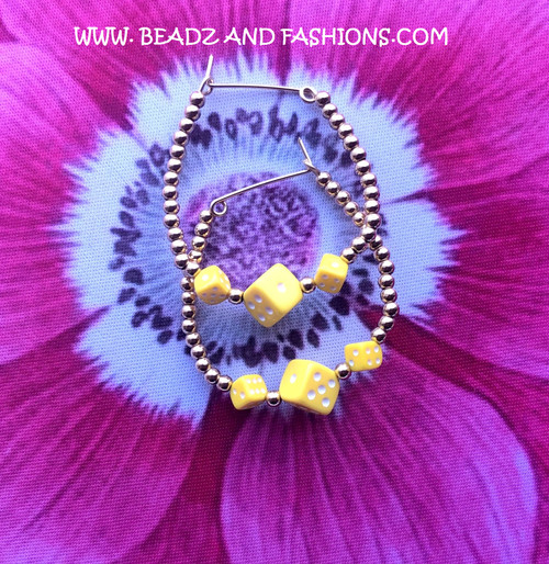 14k gold LARGE YELLOW  dice  earring #1.