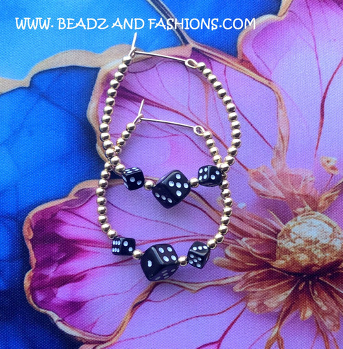 14k gold ANY SIZE BLACK dice  earring #1.