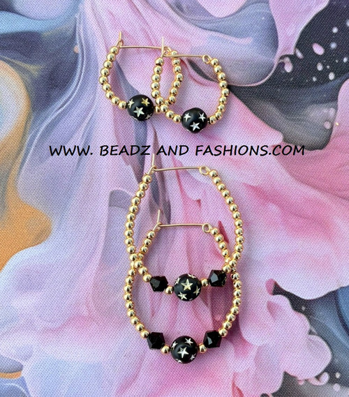 14k gold ANY SIZE black stardust earrings