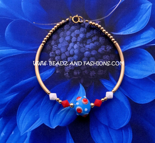 14k gold BLUE & RED  Bumpy oval stardust skinny bangle #1