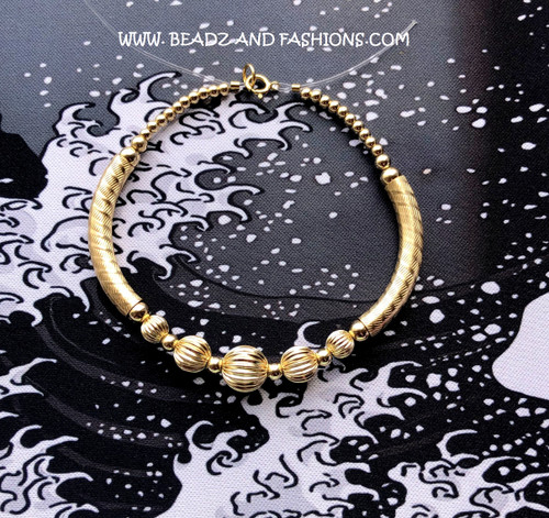 14k All gold ball thick bangle #1