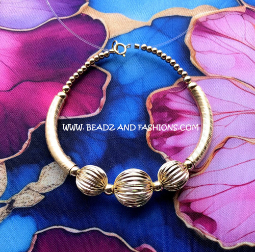 14k All gold ball thick bangle #6