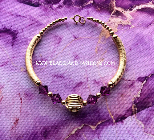 14k gold ANY COLOR Ball & crystal large bangle #3