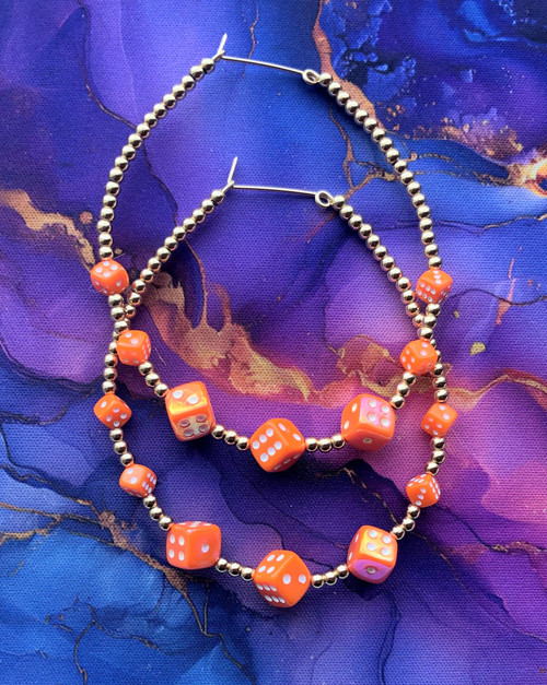 14k gold 3xl Orange dice hoop earrings #1