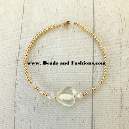 14k gold clear heart foil bracelet