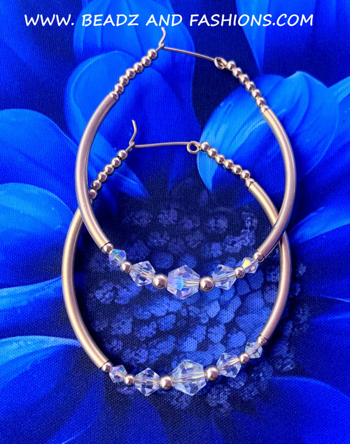 14k gold CLEAR 2XL bangle hoop earrings #1
