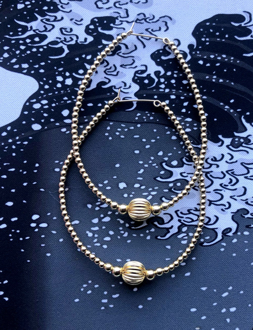 14k All gold 3XL ball hoop earrings