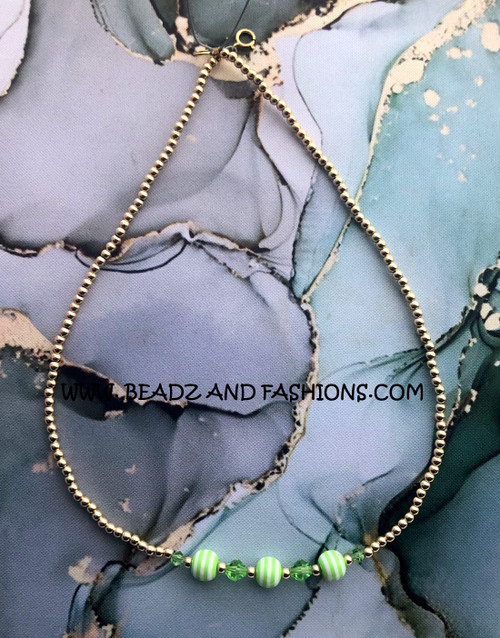 14k gold GREEN STRIPE Necklace KIDS