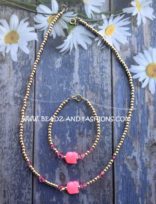 14k gold 2pc pink kitty set #1B