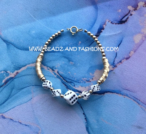 14k gold WHITE Dice bangle #1