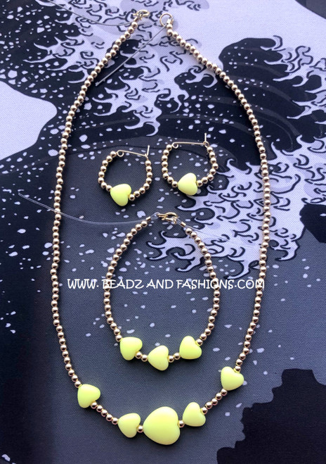 14k gold 3PC YELLOW heart set #2
