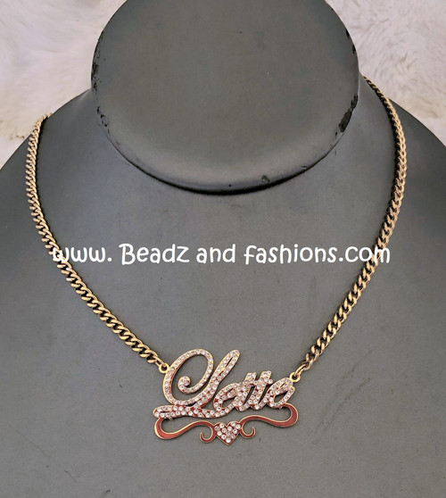 Gold Bling heart name plate necklace #3