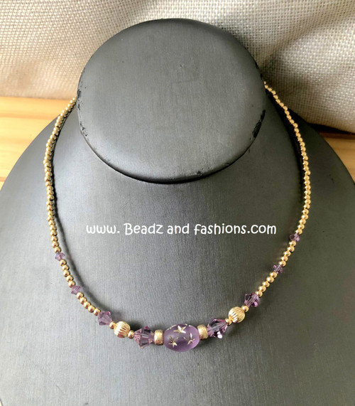 14k gold JUNE Oval Stardust ball necklace #4