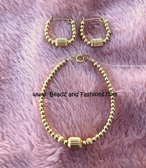 14k All gold 2pc Tube bracelet set kids #3