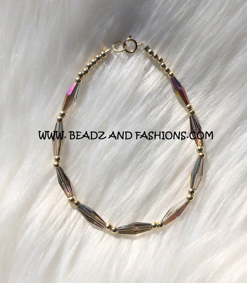 14k gold GRAY AB TORPEDO bracelet #1