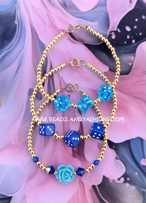 14k gold 3pc Capri blue bracelet set #3