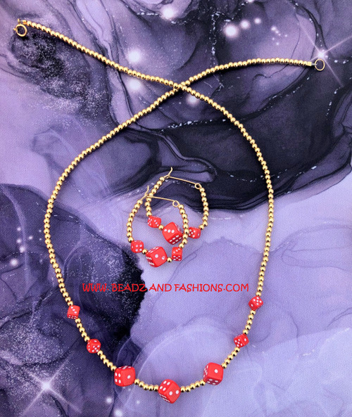 14k gold 2pc Red dice set #1E