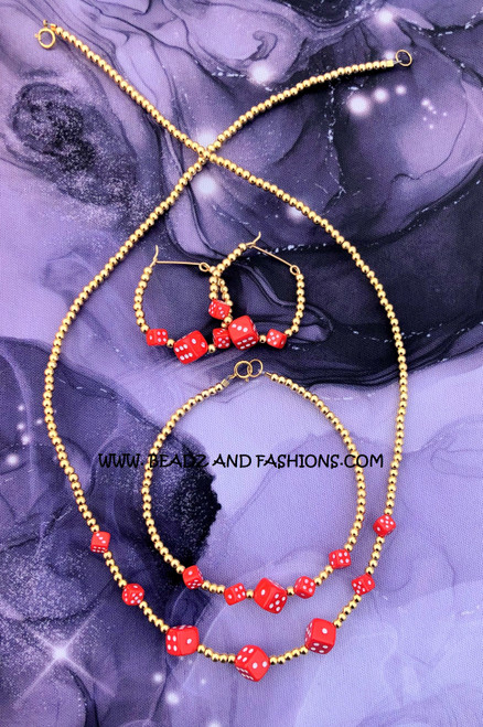 14k gold 3pc Red dice set #1