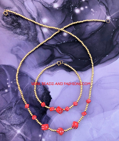14k gold 2pc Red dice set #1b