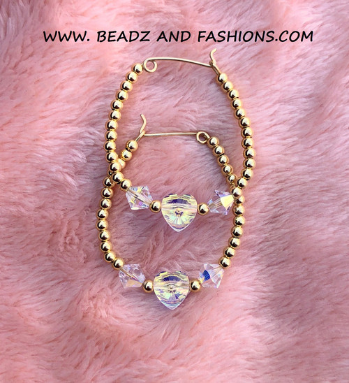 14k gold Large clear side heart earrings