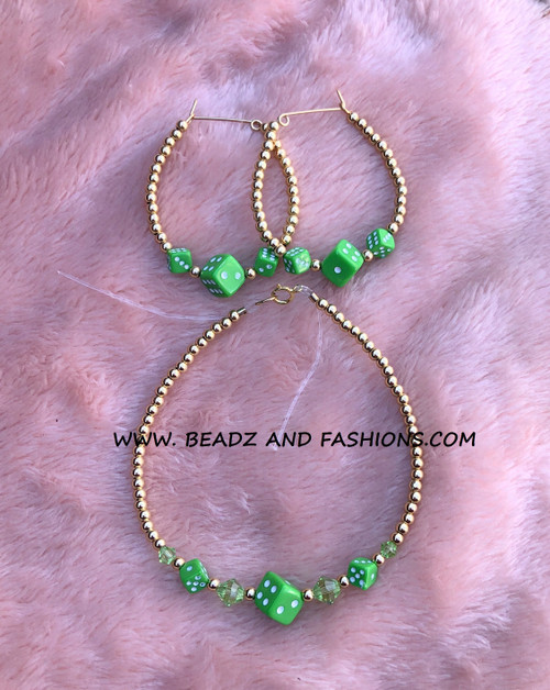 14k gold 2pc Lime green dice set #3
