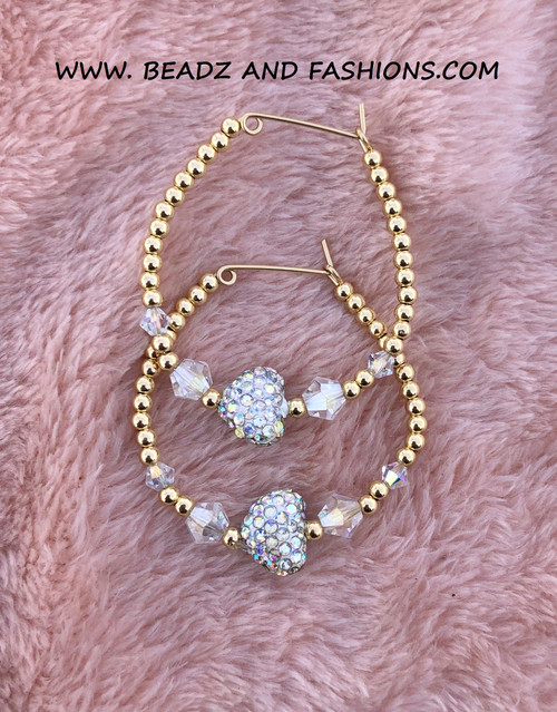 14k gold ANY SIZE pave small heart hoop earringS #1