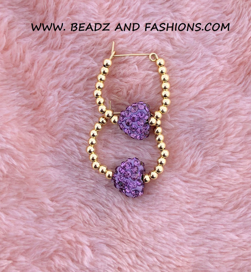 14k gold June small heart pave earrings