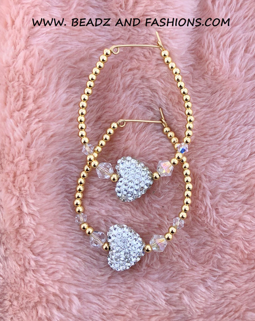 14k gold ANY SIZE pave medium heart hoop earringS #1