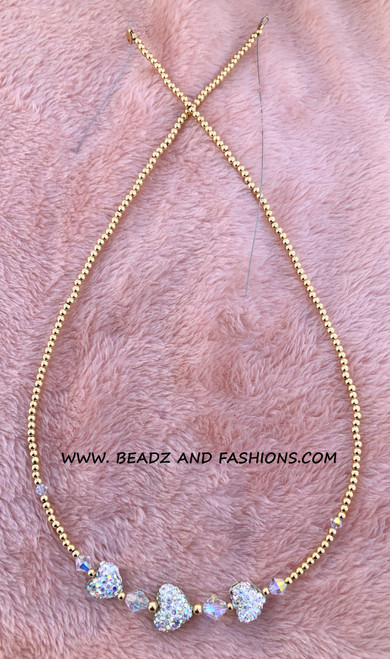 14k gold Clear TRI pave heart necklace #1.