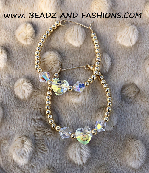 14k gold ANY SIZE clear side heart earrings