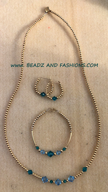 14k Gold 3pc TWO TONE crystal set #3