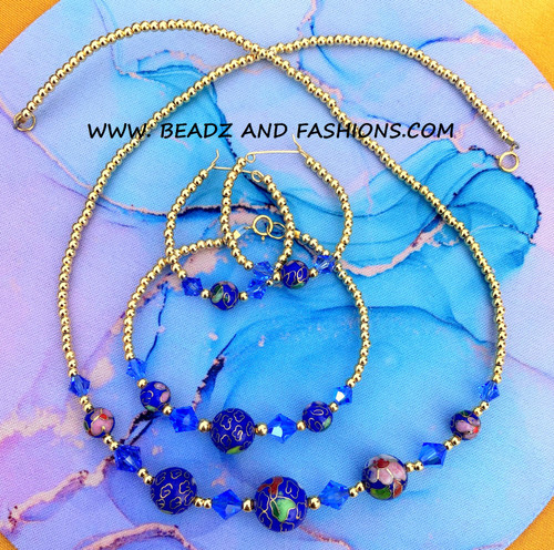 14k gold 3PC Blue chinese set
