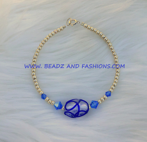 14k gold blue oval swirl bracelet #2