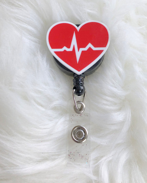 Red Heart EKG  planar badge reel