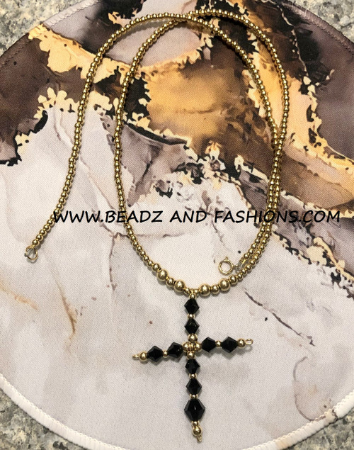 14k gold ANY COLOR crystal cross necklace