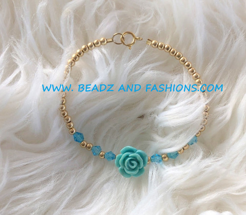 14k gold blue rose bracelet #3