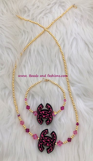 14k gold 2pc Pink Cheetah set