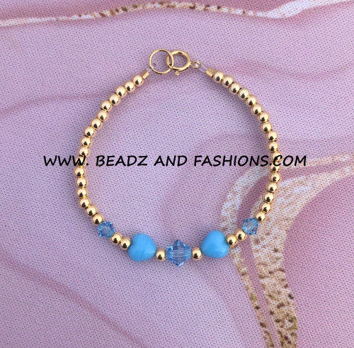 14k gold blue heart bracelet kids #3