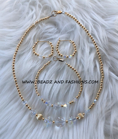 14k gold clear 3pc round kids set #1