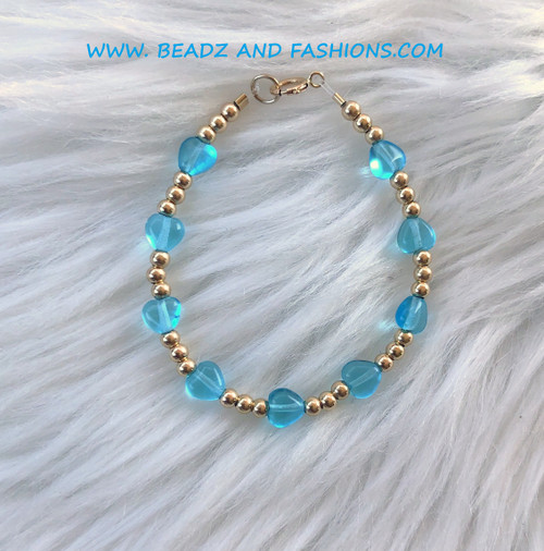 14k gold blue heart bracelet kids #4