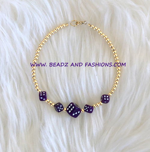 14k Gold Dark purple Dice bracelet #2