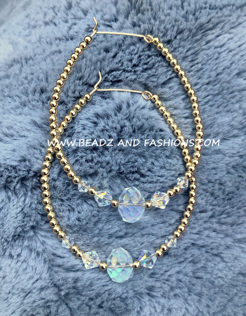 14k gold ANY SIZE Rondelle clear hoop earrings