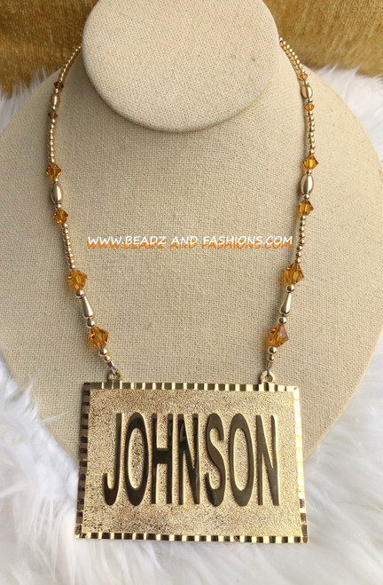 14k gold NOVEMBER  Large name plate necklace