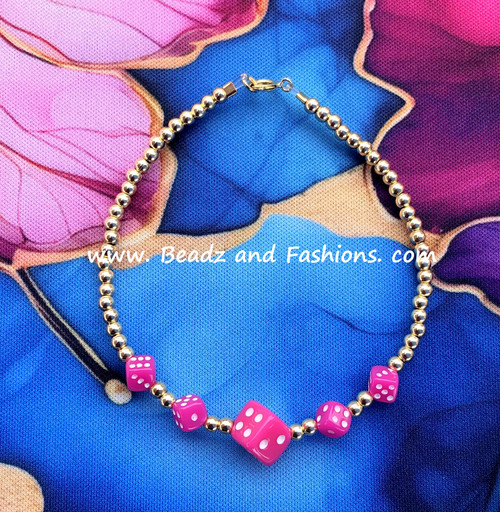 14k Gold Pink Dice bracelet #2A